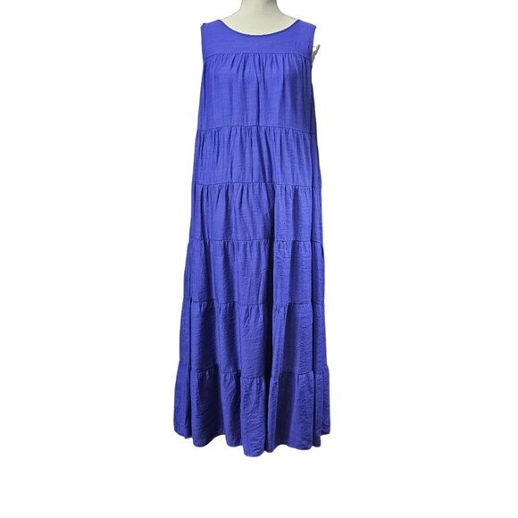 J.Jill Tiered Sleeveless Boho Cottage Flowy Maxi Sundress Royal Purple Size L - Picture 2 of 11